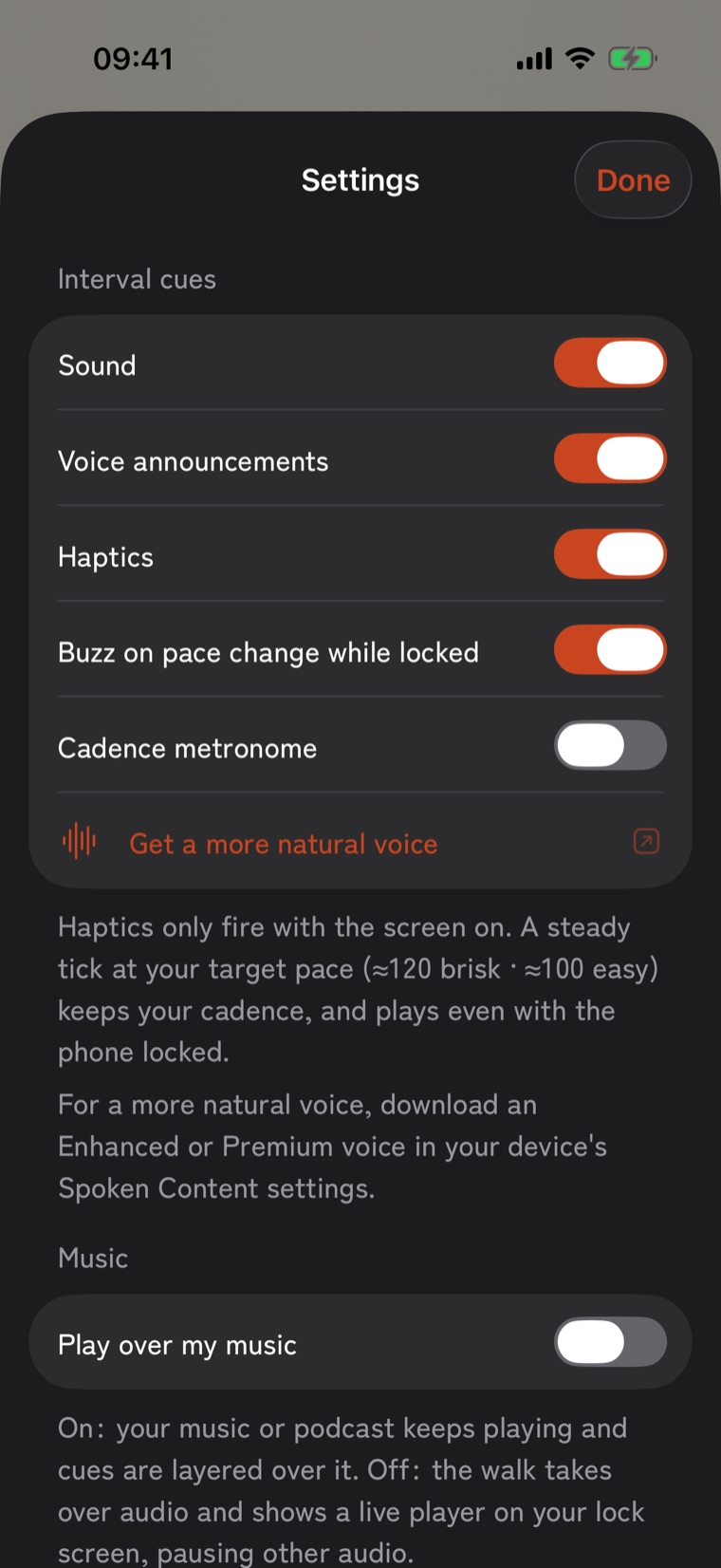 Cadence metronome setting