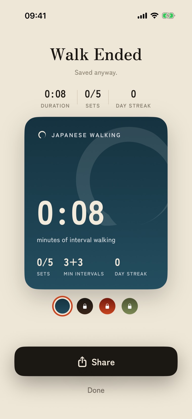 Post-walk summary card